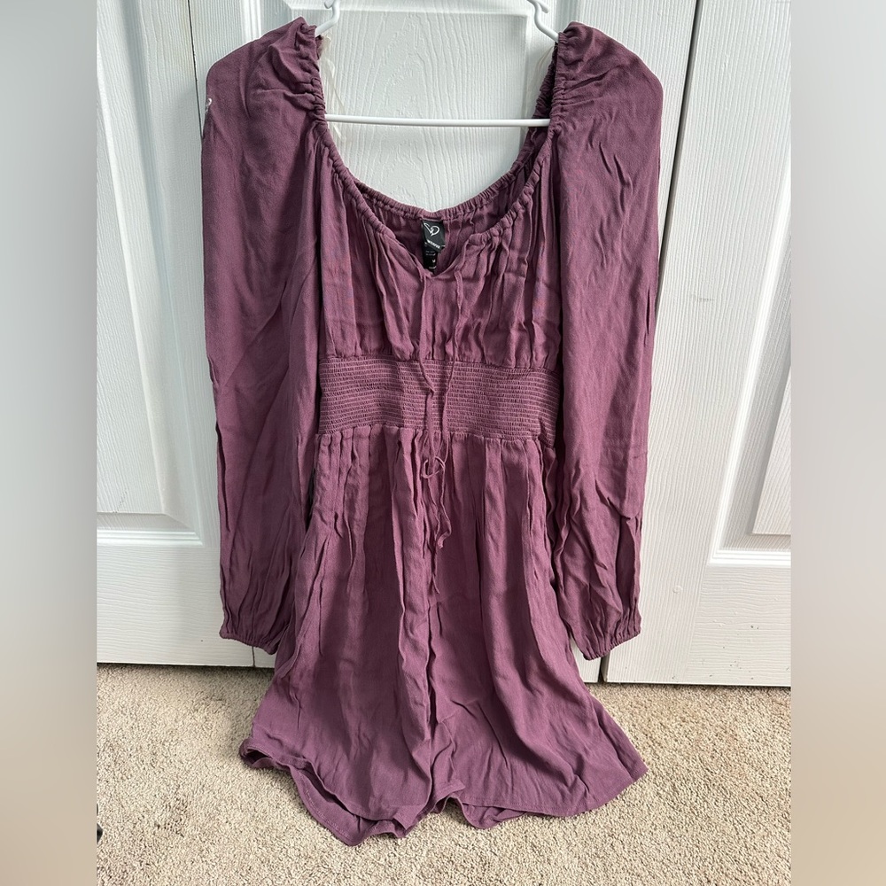 Purple Long Sleeve Singed Waist Dress